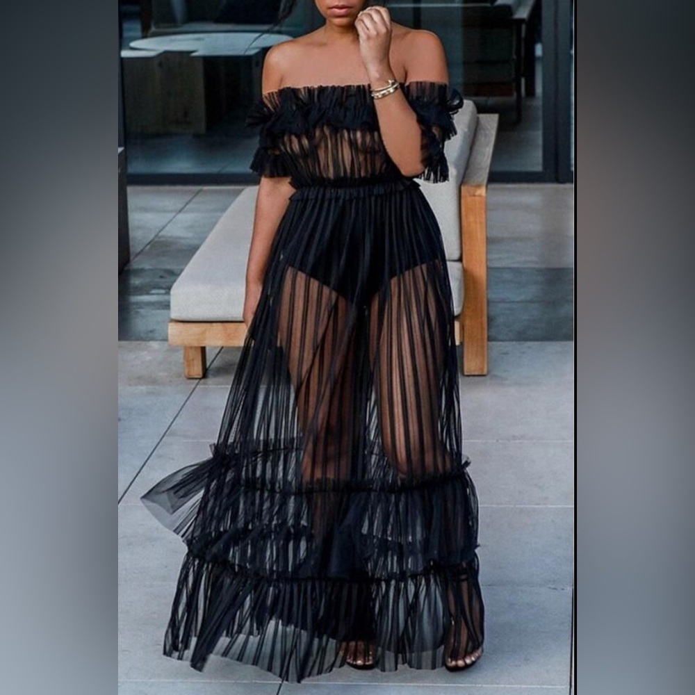 Elegant Sheer Black Maxi Dress